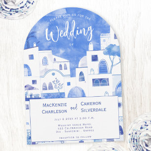 Santorini Waterverf bruiloft Kaart