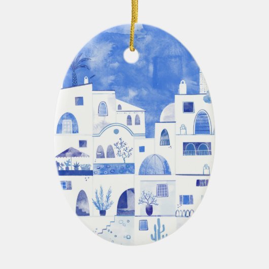 Santorini Waterverf Ceramic Ornament (Voorkant)