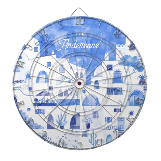 Santorini Waterverf Gepersonaliseerd Dartbord (Voorkant)
