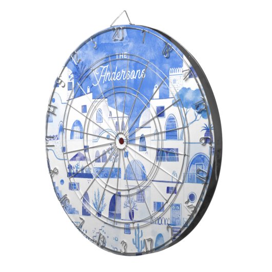 Santorini Waterverf Gepersonaliseerd Dartbord (Voorkant Rechts)