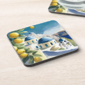 Santorini Waterverf Griekenland Bier Onderzetter (Linkerzijde)