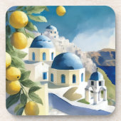 Santorini Waterverf Griekenland Bier Onderzetter (Voorkant)