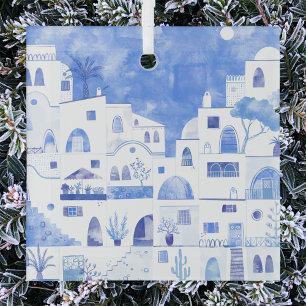 Santorini Waterverf Griekenland Glas Ornament