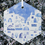 Santorini Waterverf Griekenland Glas Ornament<br><div class="desc">Een blauw en wit waterverf tuinschilderij van het prachtige Griekse eiland Santorini. Originele kunst van Nic Squirrell.</div>