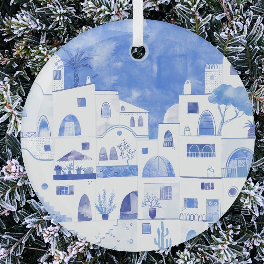 Santorini Waterverf Griekenland Glas Ornament