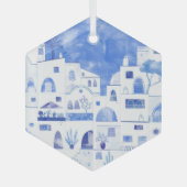 Santorini Waterverf Griekenland Glas Ornament (Voorkant)