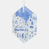 Santorini Waterverf Griekenland Glas Ornament (Voorkant links)