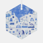 Santorini Waterverf Griekenland Glas Ornament (Achterkant)