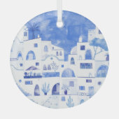 Santorini Waterverf Griekenland Glas Ornament (Voorkant)