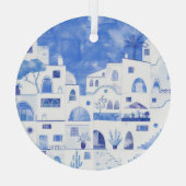 Santorini Waterverf Griekenland Glas Ornament (Achterkant)