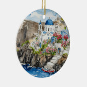 Santorini Waterverf Griekenland Keramisch Ornament (Rechts)