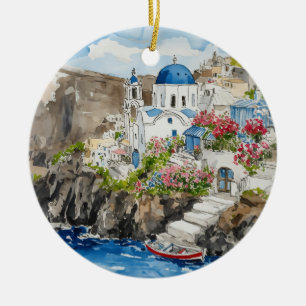 Santorini Waterverf Griekenland Keramisch Ornament