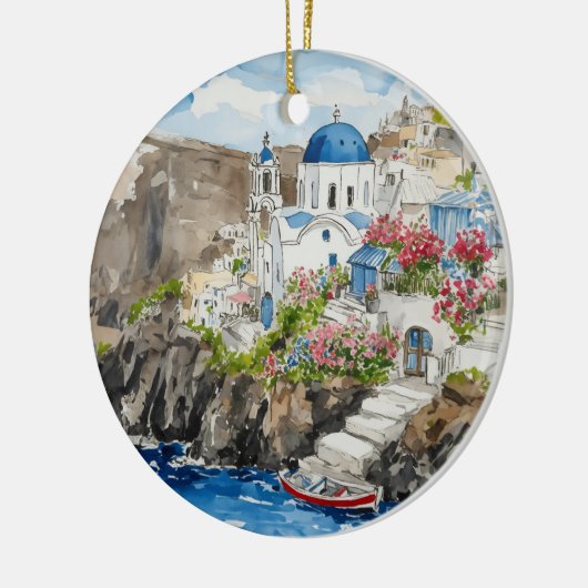 Santorini Waterverf Griekenland Keramisch Ornament (Links)