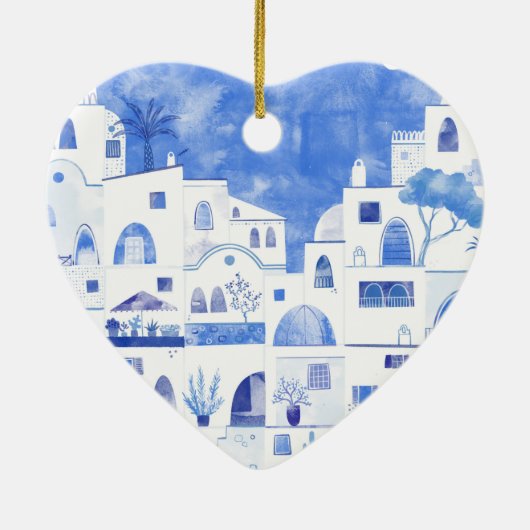 Santorini Waterverf Griekenland Keramisch Ornament (Achterkant)