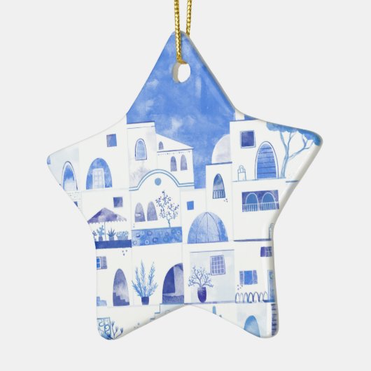 Santorini Waterverf Griekenland Keramisch Ornament (Links)