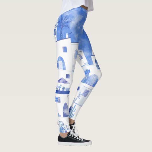 Santorini Waterverf Griekenland Leggings (Rechts)