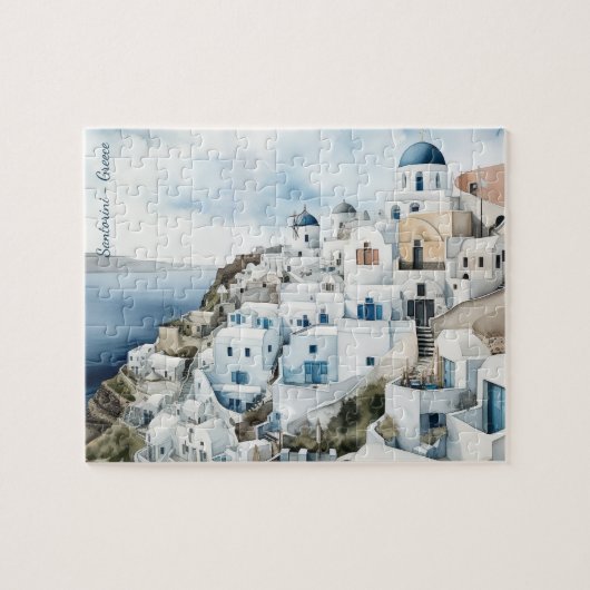 Santorini Waterverf Griekenland Legpuzzel (Horizontaal)