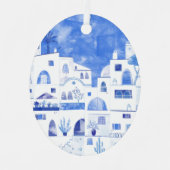 Santorini Waterverf Griekenland Metalen Ornament (Voorkant)