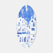 Santorini Waterverf Griekenland Metalen Ornament (Voorkant links)