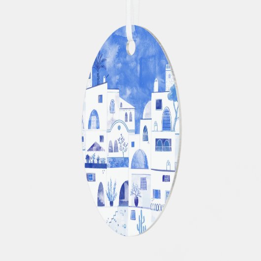 Santorini Waterverf Griekenland Metalen Ornament (Voorkant links)