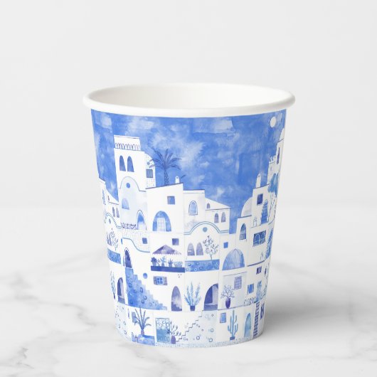 Santorini Waterverf Griekenland Papieren Bekers (Achterkant)