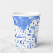 Santorini Waterverf Griekenland Papieren Bekers (Voorkant)