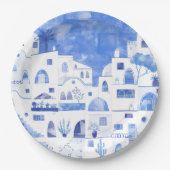 Santorini Waterverf Griekenland Papieren Bordje (Voorkant)