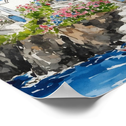 Santorini Waterverf Griekenland Poster (Hoek)