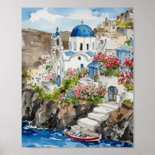 Santorini Waterverf Griekenland Poster