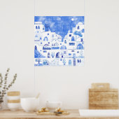 Santorini Waterverf Griekenland Poster (Keuken)