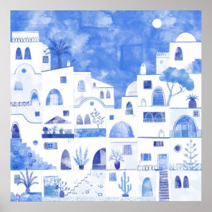 Santorini Waterverf Griekenland Poster