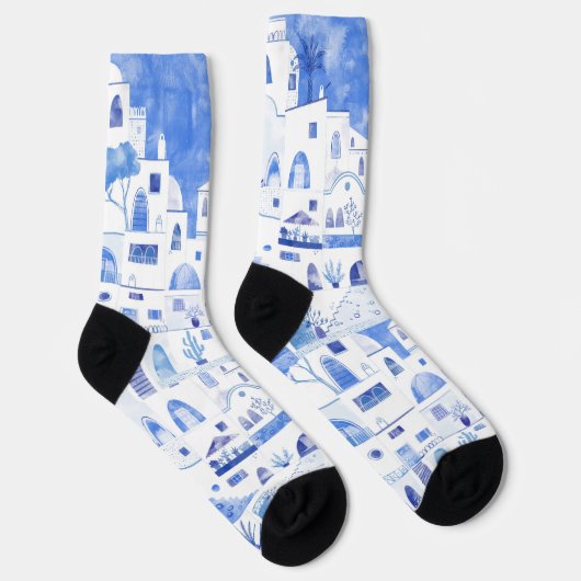 Santorini Waterverf Griekenland Sokken (Rechts)