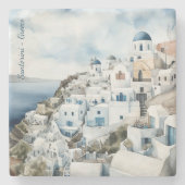 Santorini Waterverf Griekenland Stenen Onderzetter (Voorkant)