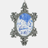 Santorini Waterverf Griekenland Tin Sneeuwvlok Ornament (Links)
