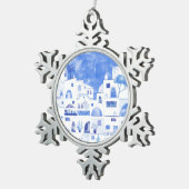 Santorini Waterverf Griekenland Tin Sneeuwvlok Ornament (Rechts)