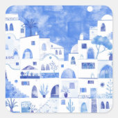 Santorini Waterverf Griekenland Vierkante Sticker (Voorkant)