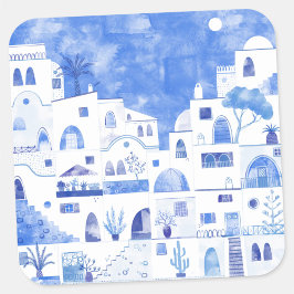 Santorini Waterverf Griekenland Vierkante Sticker
