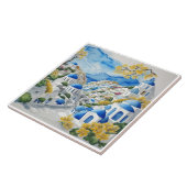 Santorini Waterverf Griekse huizen & gele bloemen Tegeltje (Zijkant)