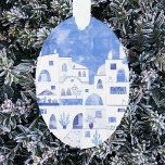 Santorini Waterverf Ornament<br><div class="desc">Een blauw en wit waterverf tuinschilderij van Oia op het prachtige Griekse eiland Santorini. Originele kunst van Nic Squirrell.</div>