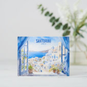 Santorini Waterverf Schilderen Griekenland Reizen  Briefkaart (Staand voorkant)