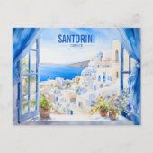 Santorini Waterverf Schilderen Griekenland Reizen  Briefkaart (Voorkant)