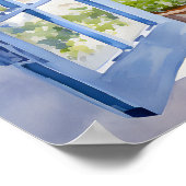 Santorini Waterverf Schilderen Griekenland Reizen Poster (Hoek)