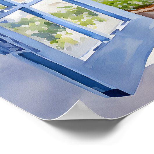 Santorini Waterverf Schilderen Griekenland Reizen Poster (Hoek)