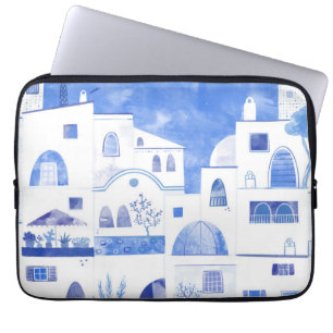 Santorini Waterverf Schilderen op Grieks eiland Laptop Sleeve
