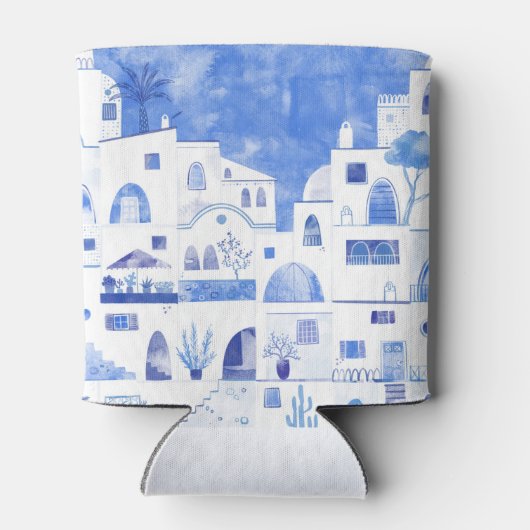 Santorini Waterverf Townscape Blikjeskoeler (Achterkant)