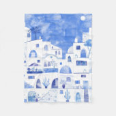 Santorini Waterverf Townscape Fleece Deken (Voorkant)