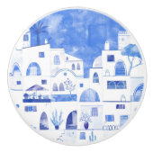 Santorini Waterverf Townscape Keramische Knop (Voorkant)