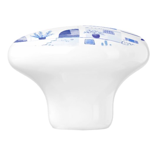 Santorini Waterverf Townscape Keramische Knop (Zijkant)