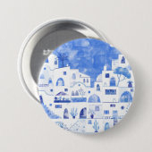 Santorini Waterverf Townscape Ronde Button 7,6 Cm (Voorkant /achterkant)