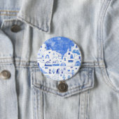 Santorini Waterverf Townscape Ronde Button 7,6 Cm (In situ)